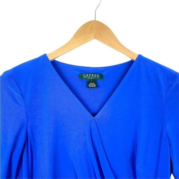 RALPH LAUREN Dress Women's Cobalt Blue V Neck Cocktail Dress with Ruffle US 4 - Picture 3 of 9